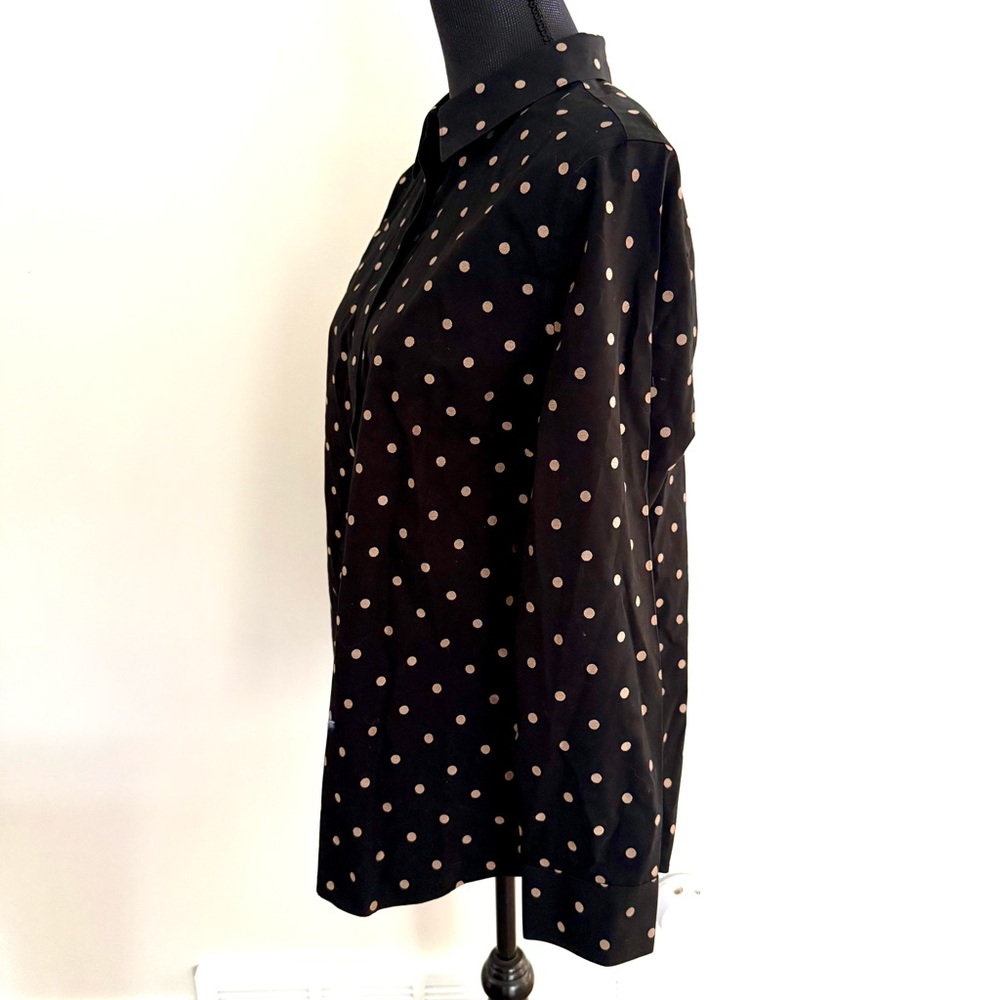 Chico's Women's Black Polka Dot No-Iron Effortless Long Sleeve Button Up Shirt - Picture 3 of 6